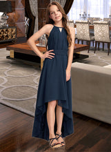 Load image into Gallery viewer, Jaida A-Line Scoop Neck Asymmetrical Chiffon Junior Bridesmaid Dress With Bow(s) Ruffles XXCP0013445