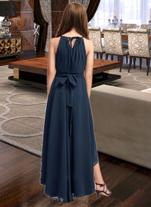 Jaida A-Line Scoop Neck Asymmetrical Chiffon Junior Bridesmaid Dress With Bow(s) Ruffles XXCP0013445