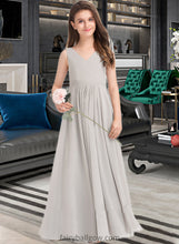 Load image into Gallery viewer, Amiya A-Line V-neck Floor-Length Chiffon Junior Bridesmaid Dress With Pockets XXCP0013446