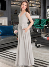 Load image into Gallery viewer, Amiya A-Line V-neck Floor-Length Chiffon Junior Bridesmaid Dress With Pockets XXCP0013446