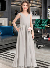 Load image into Gallery viewer, Amiya A-Line V-neck Floor-Length Chiffon Junior Bridesmaid Dress With Pockets XXCP0013446