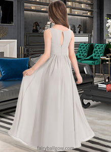 Amiya A-Line V-neck Floor-Length Chiffon Junior Bridesmaid Dress With Pockets XXCP0013446