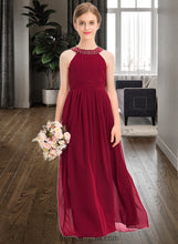 Load image into Gallery viewer, Kaylah A-Line Scoop Neck Floor-Length Chiffon Junior Bridesmaid Dress With Ruffle Beading Bow(s) XXCP0013447