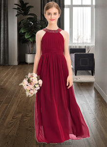 Kaylah A-Line Scoop Neck Floor-Length Chiffon Junior Bridesmaid Dress With Ruffle Beading Bow(s) XXCP0013447