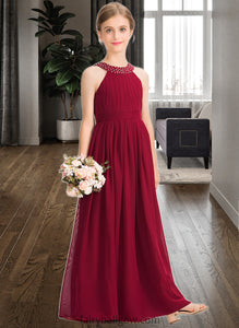 Kaylah A-Line Scoop Neck Floor-Length Chiffon Junior Bridesmaid Dress With Ruffle Beading Bow(s) XXCP0013447