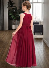 Load image into Gallery viewer, Kaylah A-Line Scoop Neck Floor-Length Chiffon Junior Bridesmaid Dress With Ruffle Beading Bow(s) XXCP0013447