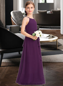 Gabriella A-Line Scoop Neck Floor-Length Chiffon Junior Bridesmaid Dress With Bow(s) Cascading Ruffles XXCP0013448