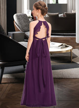 Load image into Gallery viewer, Gabriella A-Line Scoop Neck Floor-Length Chiffon Junior Bridesmaid Dress With Bow(s) Cascading Ruffles XXCP0013448