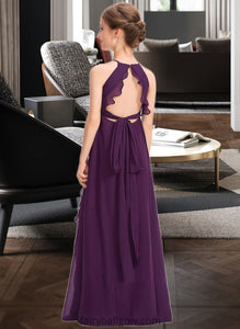 Gabriella A-Line Scoop Neck Floor-Length Chiffon Junior Bridesmaid Dress With Bow(s) Cascading Ruffles XXCP0013448