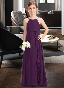 Gabriella A-Line Scoop Neck Floor-Length Chiffon Junior Bridesmaid Dress With Bow(s) Cascading Ruffles XXCP0013448