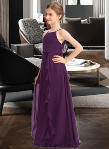 Gabriella A-Line Scoop Neck Floor-Length Chiffon Junior Bridesmaid Dress With Bow(s) Cascading Ruffles XXCP0013448