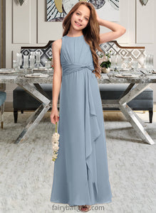 Andrea A-Line Scoop Neck Floor-Length Chiffon Junior Bridesmaid Dress With Cascading Ruffles XXCP0013450