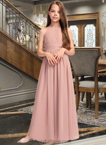 Dominique A-Line Scoop Neck Floor-Length Chiffon Junior Bridesmaid Dress With Ruffle XXCP0013451