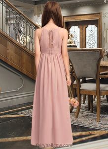 Dominique A-Line Scoop Neck Floor-Length Chiffon Junior Bridesmaid Dress With Ruffle XXCP0013451