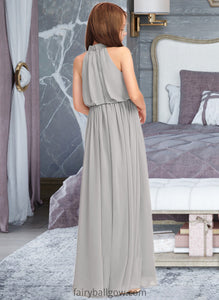 Kaitlynn A-Line High Neck Floor-Length Chiffon Junior Bridesmaid Dress With Ruffle XXCP0013452