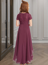 Load image into Gallery viewer, Daphne A-Line V-neck Asymmetrical Chiffon Lace Junior Bridesmaid Dress With Ruffle XXCP0013453