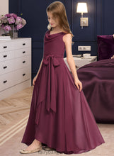 Load image into Gallery viewer, Brittany A-Line Cowl Neck Asymmetrical Chiffon Junior Bridesmaid Dress With Bow(s) XXCP0013454