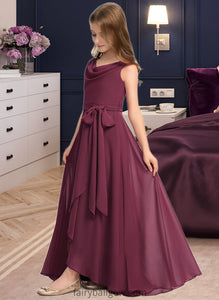 Brittany A-Line Cowl Neck Asymmetrical Chiffon Junior Bridesmaid Dress With Bow(s) XXCP0013454