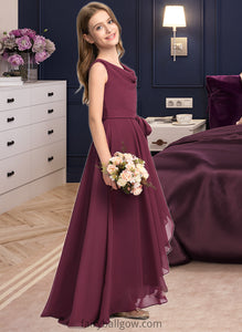 Brittany A-Line Cowl Neck Asymmetrical Chiffon Junior Bridesmaid Dress With Bow(s) XXCP0013454