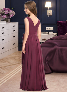 Brittany A-Line Cowl Neck Asymmetrical Chiffon Junior Bridesmaid Dress With Bow(s) XXCP0013454