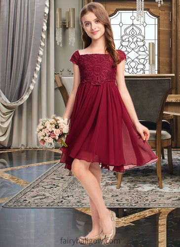 Allyson A-Line Off-the-Shoulder Knee-Length Chiffon Lace Junior Bridesmaid Dress With Bow(s) XXCP0013456