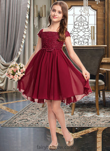 Allyson A-Line Off-the-Shoulder Knee-Length Chiffon Lace Junior Bridesmaid Dress With Bow(s) XXCP0013456