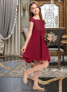 Allyson A-Line Off-the-Shoulder Knee-Length Chiffon Lace Junior Bridesmaid Dress With Bow(s) XXCP0013456