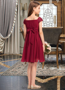 Allyson A-Line Off-the-Shoulder Knee-Length Chiffon Lace Junior Bridesmaid Dress With Bow(s) XXCP0013456