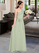 Load image into Gallery viewer, Adriana A-Line One-Shoulder Floor-Length Chiffon Junior Bridesmaid Dress With Cascading Ruffles XXCP0013458