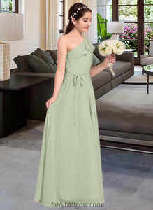 Adriana A-Line One-Shoulder Floor-Length Chiffon Junior Bridesmaid Dress With Cascading Ruffles XXCP0013458