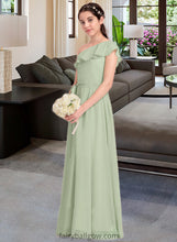 Load image into Gallery viewer, Adriana A-Line One-Shoulder Floor-Length Chiffon Junior Bridesmaid Dress With Cascading Ruffles XXCP0013458