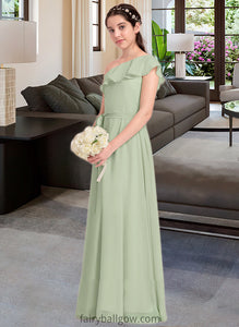 Adriana A-Line One-Shoulder Floor-Length Chiffon Junior Bridesmaid Dress With Cascading Ruffles XXCP0013458