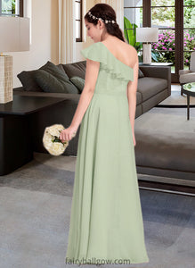 Adriana A-Line One-Shoulder Floor-Length Chiffon Junior Bridesmaid Dress With Cascading Ruffles XXCP0013458