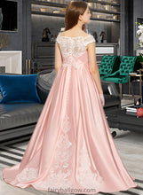 Load image into Gallery viewer, Yaretzi Ball-Gown/Princess Off-the-Shoulder Sweep Train Satin Lace Junior Bridesmaid Dress XXCP0013460