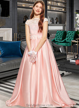 Load image into Gallery viewer, Yaretzi Ball-Gown/Princess Off-the-Shoulder Sweep Train Satin Lace Junior Bridesmaid Dress XXCP0013460