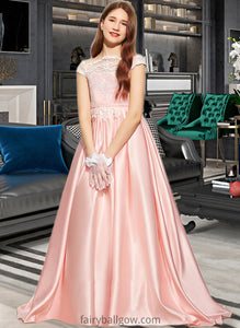 Yaretzi Ball-Gown/Princess Off-the-Shoulder Sweep Train Satin Lace Junior Bridesmaid Dress XXCP0013460