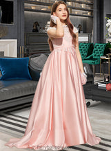 Load image into Gallery viewer, Yaretzi Ball-Gown/Princess Off-the-Shoulder Sweep Train Satin Lace Junior Bridesmaid Dress XXCP0013460