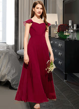 Load image into Gallery viewer, Angela A-Line V-neck Floor-Length Chiffon Junior Bridesmaid Dress With Ruffle XXCP0013461