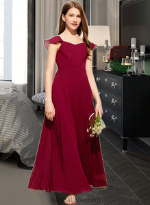 Angela A-Line V-neck Floor-Length Chiffon Junior Bridesmaid Dress With Ruffle XXCP0013461