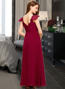 Angela A-Line V-neck Floor-Length Chiffon Junior Bridesmaid Dress With Ruffle XXCP0013461