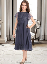 Load image into Gallery viewer, Mariana A-Line Scoop Neck Knee-Length Chiffon Lace Junior Bridesmaid Dress With Cascading Ruffles XXCP0013462