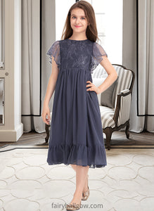 Mariana A-Line Scoop Neck Knee-Length Chiffon Lace Junior Bridesmaid Dress With Cascading Ruffles XXCP0013462