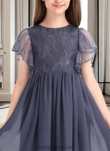 Mariana A-Line Scoop Neck Knee-Length Chiffon Lace Junior Bridesmaid Dress With Cascading Ruffles XXCP0013462