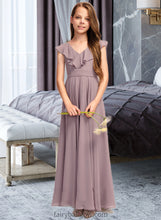 Load image into Gallery viewer, Felicity A-Line V-neck Floor-Length Chiffon Junior Bridesmaid Dress With Cascading Ruffles XXCP0013464