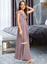 Load image into Gallery viewer, Felicity A-Line V-neck Floor-Length Chiffon Junior Bridesmaid Dress With Cascading Ruffles XXCP0013464