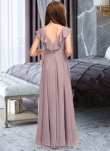 Load image into Gallery viewer, Felicity A-Line V-neck Floor-Length Chiffon Junior Bridesmaid Dress With Cascading Ruffles XXCP0013464