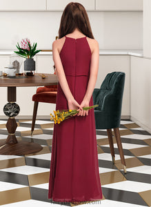 Francesca A-Line Scoop Neck Floor-Length Chiffon Junior Bridesmaid Dress With Ruffles XXCP0013465