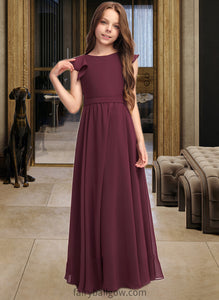 Monique A-Line Scoop Neck Floor-Length Chiffon Junior Bridesmaid Dress With Cascading Ruffles XXCP0013466