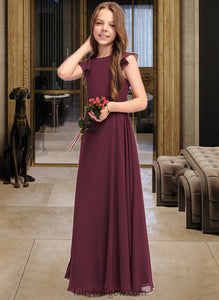 Monique A-Line Scoop Neck Floor-Length Chiffon Junior Bridesmaid Dress With Cascading Ruffles XXCP0013466