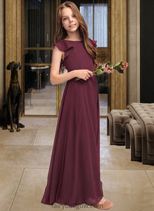 Monique A-Line Scoop Neck Floor-Length Chiffon Junior Bridesmaid Dress With Cascading Ruffles XXCP0013466